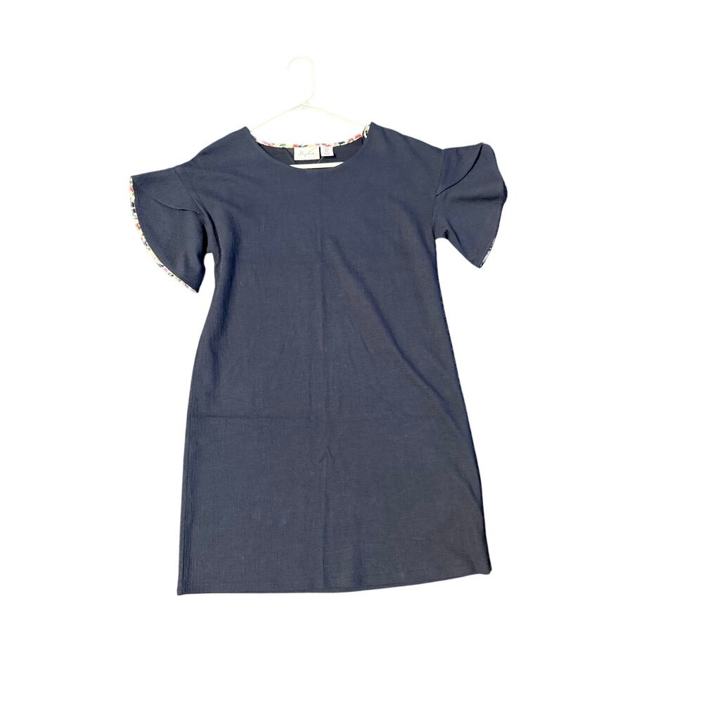 heyton Short Sleeve Crepe Flutter Sleeve Sheath Dress black gray sz small